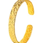 gold hammered cuff bracelet 18K gold plated stainless steel
