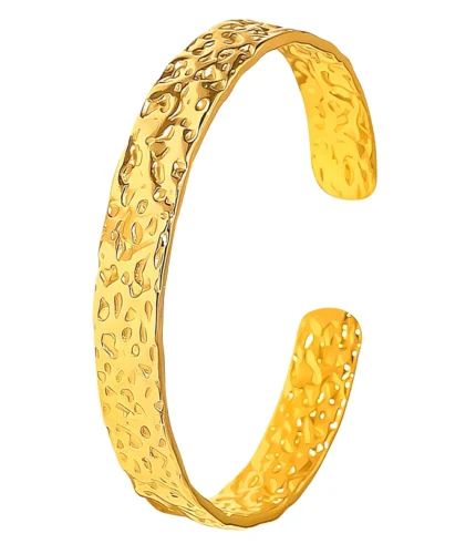 gold hammered cuff bracelet 18K gold plated stainless steel
