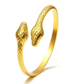 gold double snake head cuff bracelet 18K gold plated stainless steel