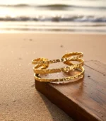 Triple Bar Cuff Bracelet — 18K Gold Stainless Steel - Image 8