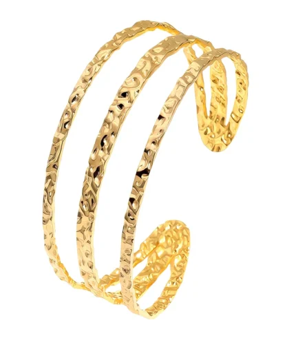 gold triple bar open cuff bracelet 18K gold plated stainless steel