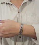 Lattice Pattern Cuff Bracelet — Stainless Steel - Image 7