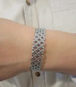 Lattice Pattern Cuff Bracelet — Stainless Steel - Image 4
