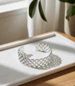 Lattice Pattern Cuff Bracelet — Stainless Steel - Image 9