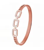 rose gold bangle bracelet with three open rectangular crystal link frames in rose gold plated stainless steel