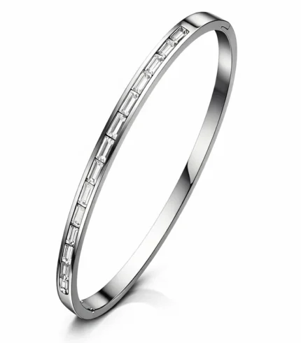 stainless steel bangle with rectangular CZ crystals