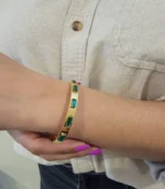 Green Crystal Bangle — 18K Gold Stainless Steel - Image 3