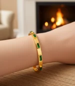 Green Crystal Bangle — 18K Gold Stainless Steel - Image 2