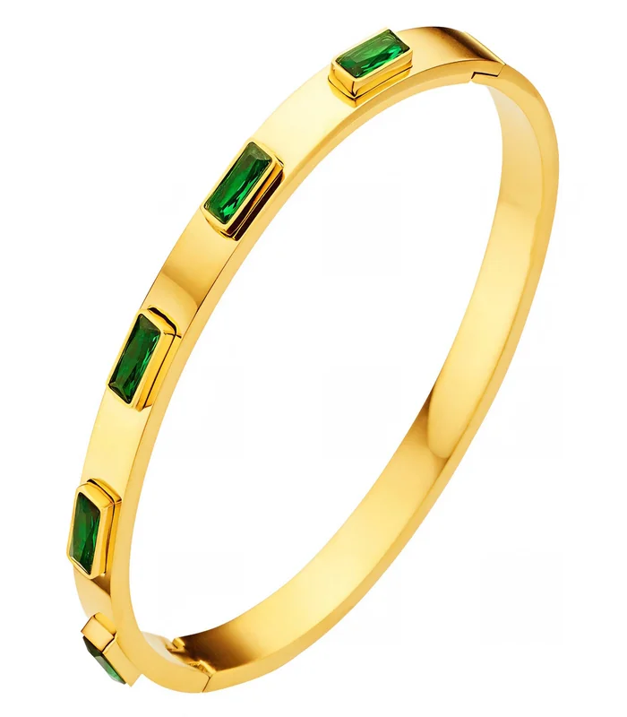90361-front-700x800-1 gold bangle bracelet with green rectangular crystals