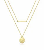 2-layer gold bar and coin pendant necklace set in 18K gold plated stainless steel