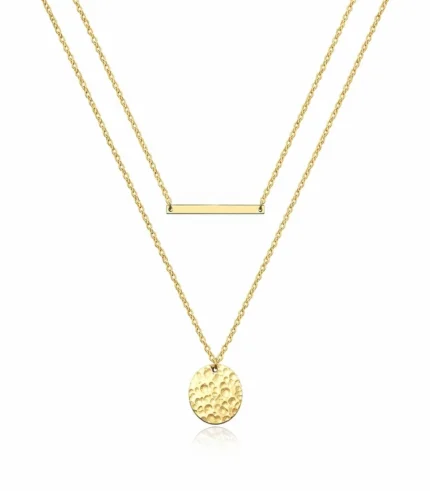 2-layer gold bar and coin pendant necklace set in 18K gold plated stainless steel