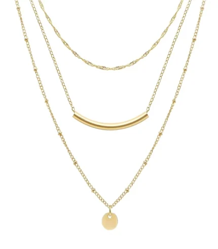 3-layer gold mixed chain necklace set in 18K gold plated stainless steel