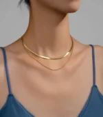 2-Layer Gold Herringbone Necklace Set - Image 2