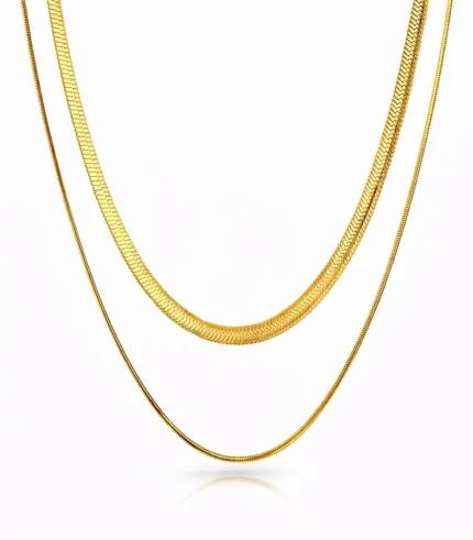 2-layer gold herringbone necklace set in 18K gold plated stainless steel