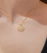 Gold Sunflower Crystal Pendant Necklace - Image 4
