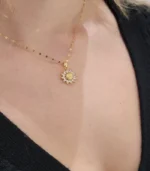 Gold Sunflower Crystal Pendant Necklace - Image 3