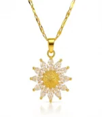 gold sunflower crystal pendant necklace in 18K gold plated stainless steel