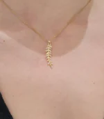 Gold Crystal Leaf Pendant Necklace - Image 3