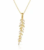 gold crystal leaf pendant necklace in 18K gold plated stainless steel