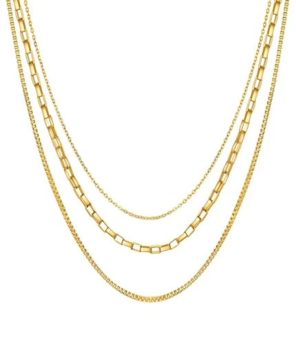 3-layer gold chain necklace set in 18K gold plated stainless steel