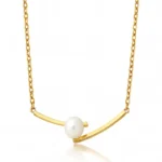 gold bar and pearl pendant necklace in 18K gold plated stainless steel