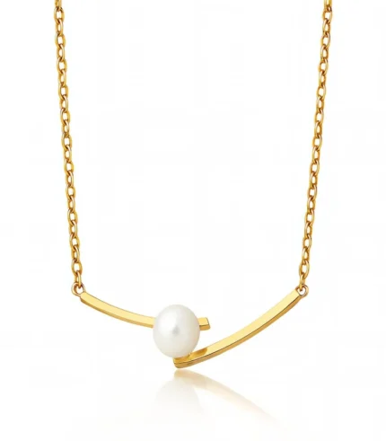 gold bar and pearl pendant necklace in 18K gold plated stainless steel