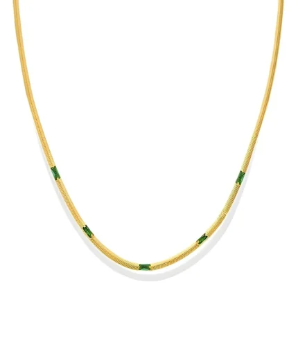 green crystal herringbone necklace in 18K gold plated stainless steel