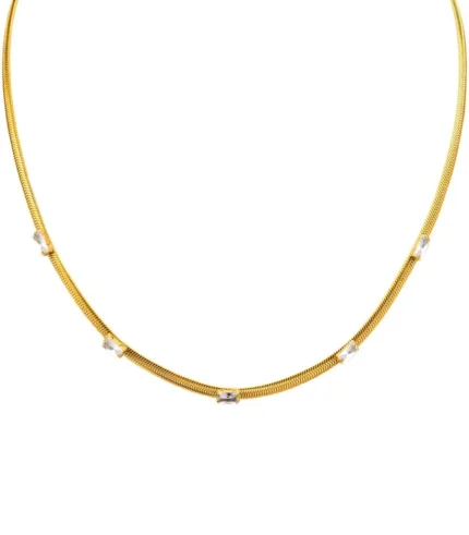 crystal herringbone necklace in 18K gold plated stainless steel