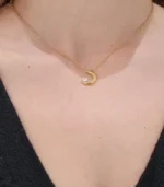 Gold Crescent Moon Pendant Necklace - Image 3