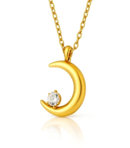 gold crescent moon pendant necklace in 18K gold plated stainless steel