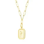 gold botanical tag pendant necklace in 18K gold plated stainless steel