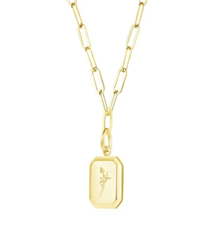gold botanical tag pendant necklace in 18K gold plated stainless steel