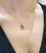 Gold Multi-Stone Frame Pendant Necklace - Image 3