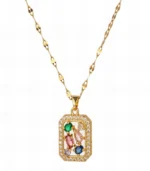 Gold Multi-Stone Frame Pendant Necklace - Image 5