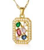 gold multi-stone frame pendant necklace in 18K gold plated stainless steel