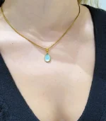 Gold Teardrop Blue Stone Pendant Necklace - Image 3