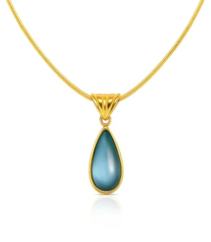 gold blue teardrop stone pendant necklace in 18K gold plated stainless steel