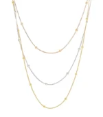 3-layer tri-tone beaded chain necklace set in 18K gold plated stainless steel
