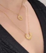 2-Layer Gold Sunburst Necklace Set - Image 4