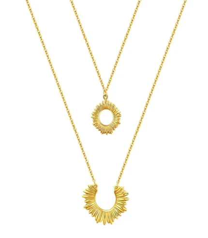 2-layer gold sunburst necklace set in 18K gold plated stainless steel