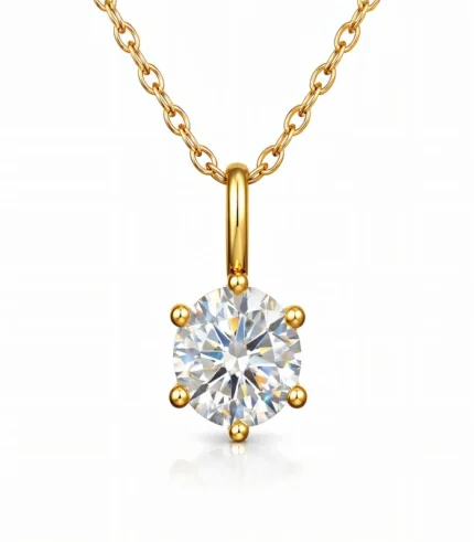 gold solitaire crystal pendant necklace in 18K gold plated stainless steel