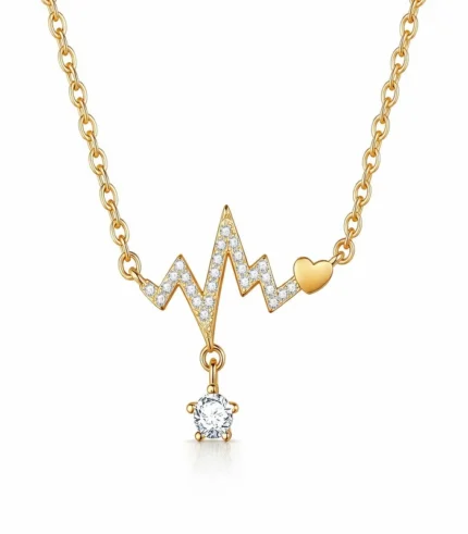 gold heartbeat crystal drop necklace in 18K gold plated stainless steel
