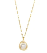 Gold Pearl Crystal Halo Pendant Necklace - Image 5