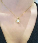 Gold Pearl Crystal Halo Pendant Necklace - Image 3