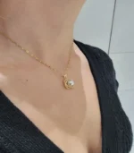 Gold Pearl Crystal Halo Pendant Necklace - Image 4