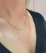 Gold Crystal V-Bar Necklace - Image 4