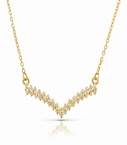 gold crystal V-bar chevron necklace in 18K gold plated stainless steel