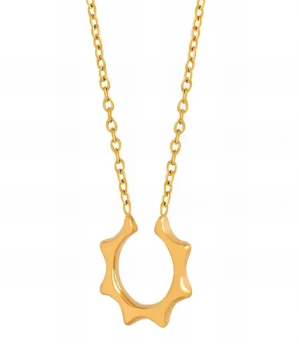 gold open starburst circle pendant necklace in 18K gold plated stainless steel