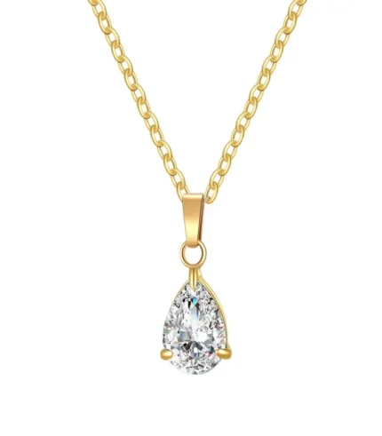 gold pear crystal solitaire necklace in 18K gold plated stainless steel