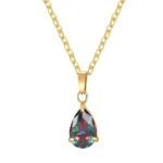 gold rainbow mystic crystal pear pendant necklace in 18K gold plated stainless steel